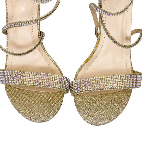 Top Moda Rosa-66 Gold Rhinestone Sparkle Ankle Strap Heels Size 8 - Picture 4 of 13